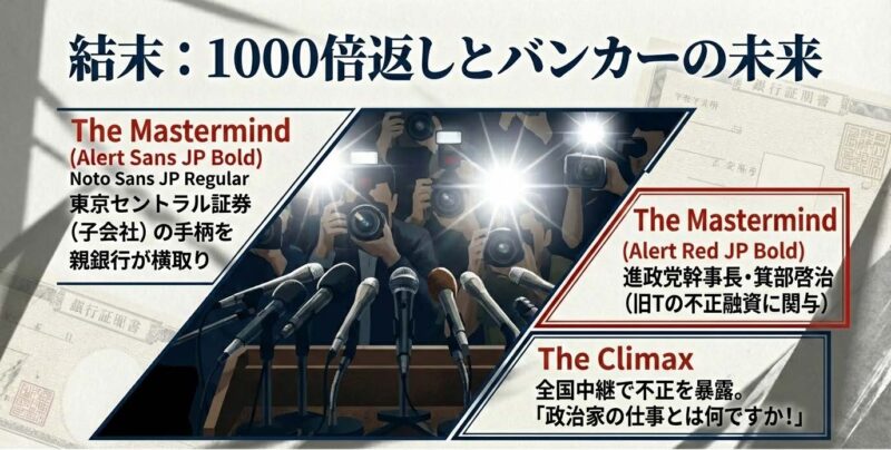 進政党幹事長・箕部啓治の不正を暴き1000倍返しを決める最終回のクライマックス