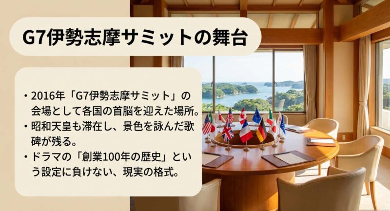 G7伊勢志摩サミットの舞台となったホテルの歴史。各国の首脳を迎えた格式と、ドラマの設定に負けない現実の歴史的背景。