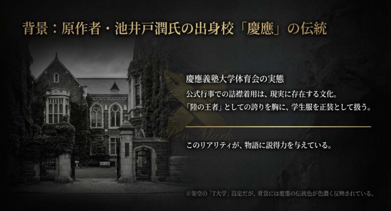 慶應義塾大学体育会の詰襟着用文化と半沢直樹の背景設定