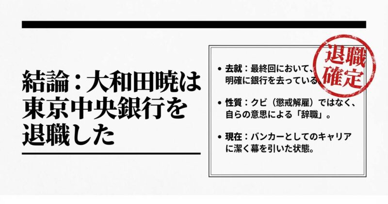 大和田常務が懲戒解雇ではなく自らの意思で退職したことを示す解説図