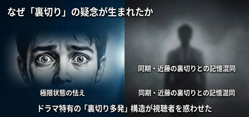 極限状態の怯えや同期・近藤の裏切りとの記憶混同など、視聴者が誤解した理由のまとめ