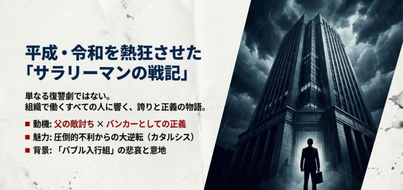単なる復讐劇ではなく組織で働く人に響くサラリーマンの戦記としての半沢直樹の魅力