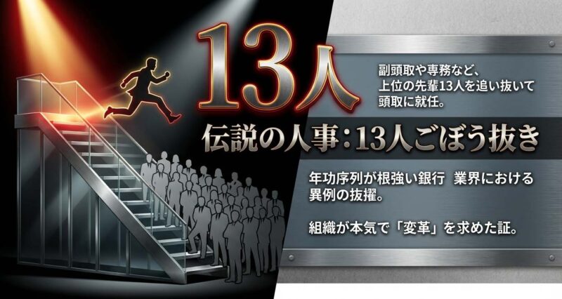 銀行業界の伝説の人事：半沢淳一氏の13人ごぼう抜き頭取就任