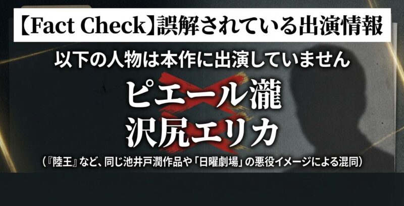 半沢直樹に出演していない逮捕者リスト（ピエール瀧、沢尻エリカ）のファクトチェック