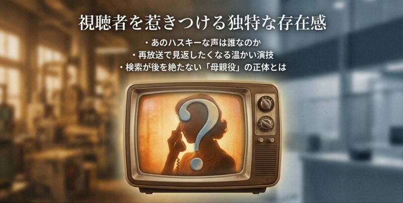 ドラマ『半沢直樹』で母親役を演じたりりィのハスキーな声と温かい演技についての解説スライド