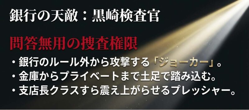 黒崎検査官の問答無用の捜査権限とジョーカー的な強さの解説