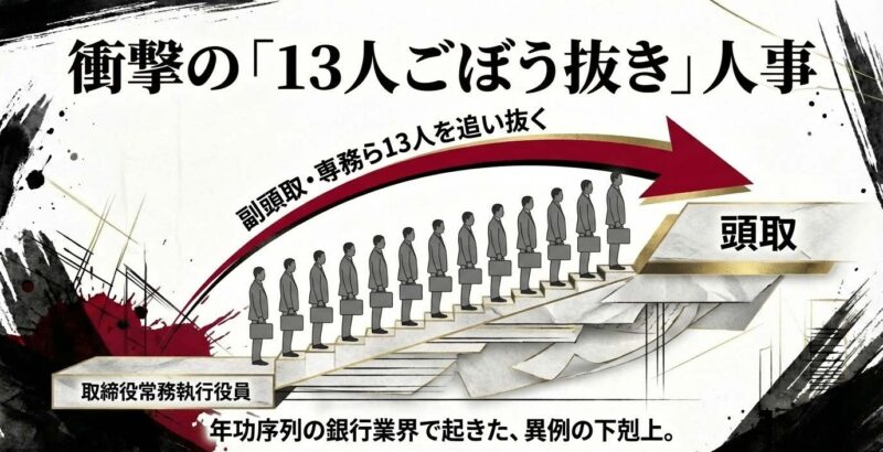 副頭取や専務ら13人を追い抜いて頭取に就任した異例の「ごぼう抜き」人事の図解