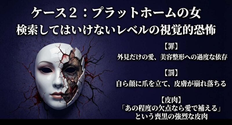美容整形への依存と崩壊を描いた「プラットホームの女」の視覚的恐怖と喪黒福造の皮肉