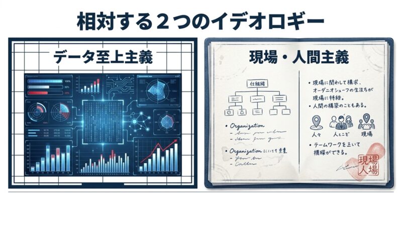 データ至上主義と現場・人間主義という、相対する2つのイデオロギーを表す分析ダッシュボード