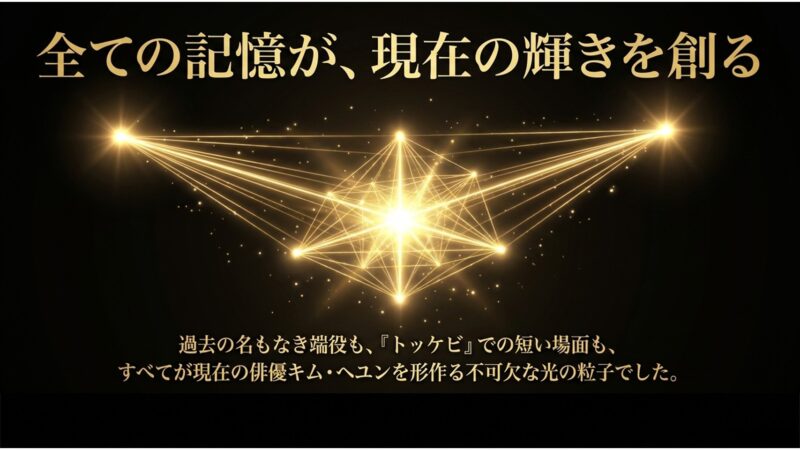 過去の端役やトッケビでの短い場面すべてが、現在の輝く俳優キム・ヘユンを形作っているというメッセージ