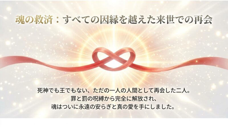 すべての因縁を越え、ただの人間として再会し永遠の安らぎを手にした二人の魂の救済