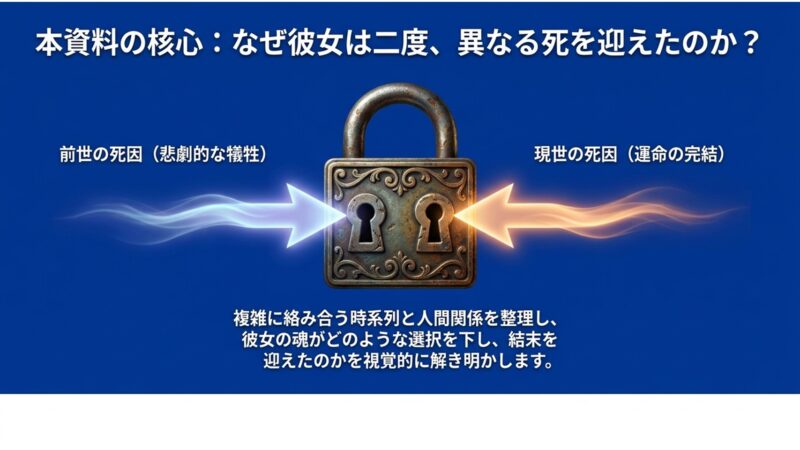 前世の悲劇的な犠牲と現世の運命の完結を示す2つの死因のイメージ
