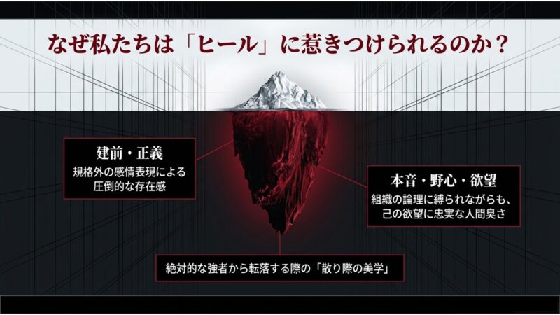 なぜ私たちはヒールに惹きつけられるのか。建前や正義に対し、本音や野心など己の欲望に忠実な人間臭さ