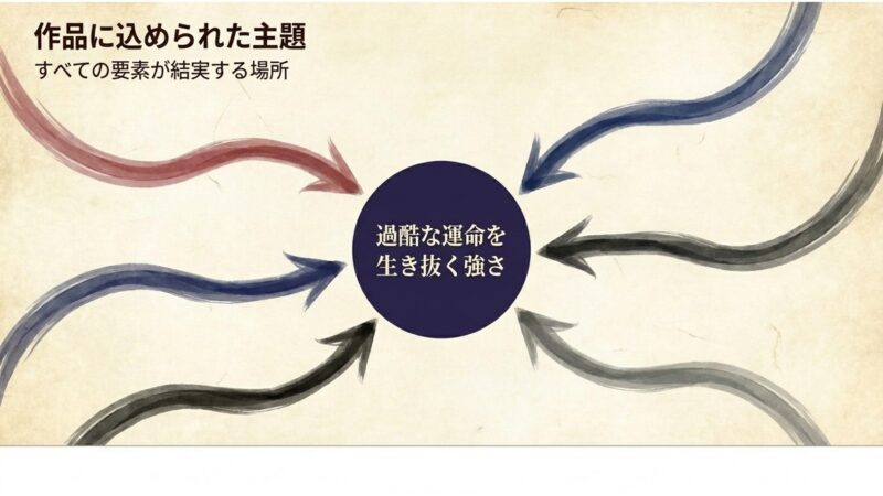 過酷な運命を生き抜く強さなど、作品に込められた主題の解説