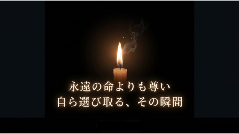 不滅の孤独ではなく、限りある命の中で自ら選択する瞬間の尊さを強調する結びのスライド